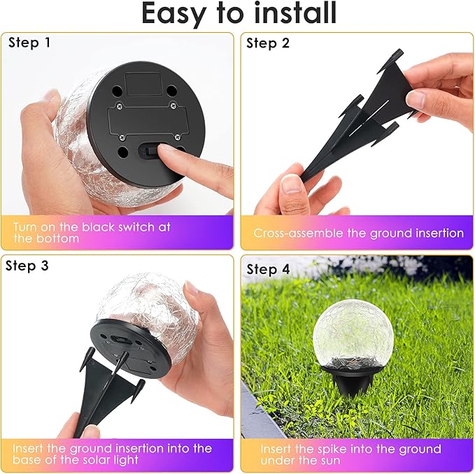 Solar Garden Lights, 4 Pack 120 LED Multicolor Cracked Glass Solar Outdoor - Image 5