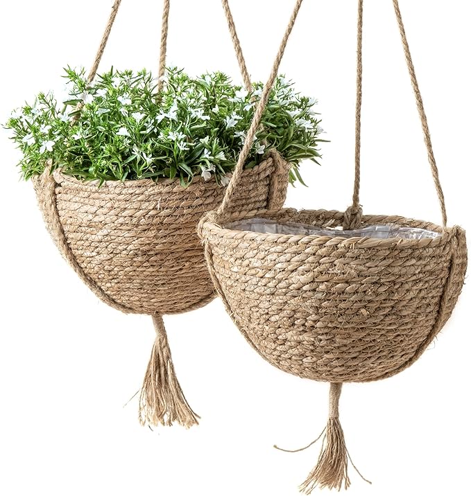 Natural Seagrass Hanging Planter Basket Set, Indoor Plant Pots, Boho Decor by LaJol%C3%ADeMuse