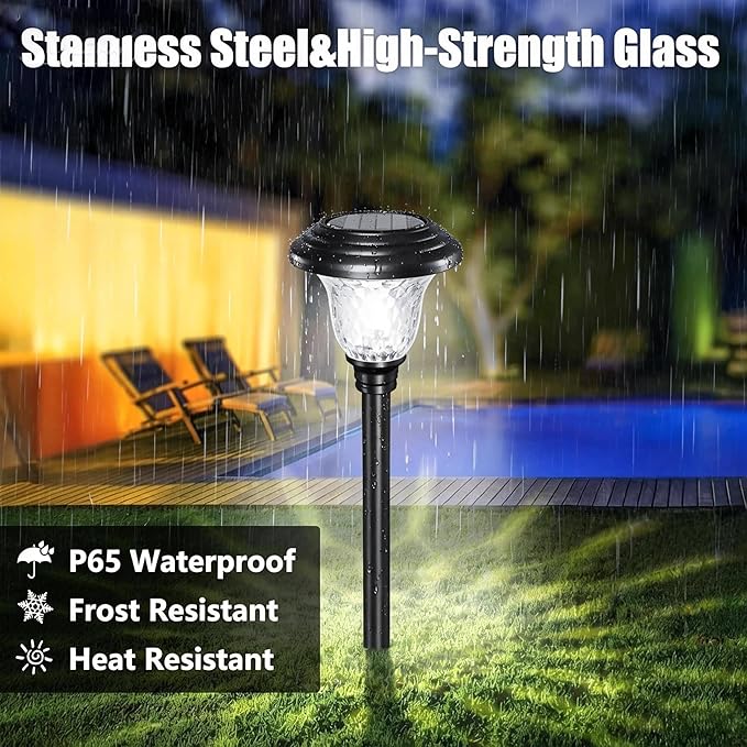 Beau Jardin 8 Pack Solar Pathway Lights White+Color Changing Stainless Steel 3 - Image 2