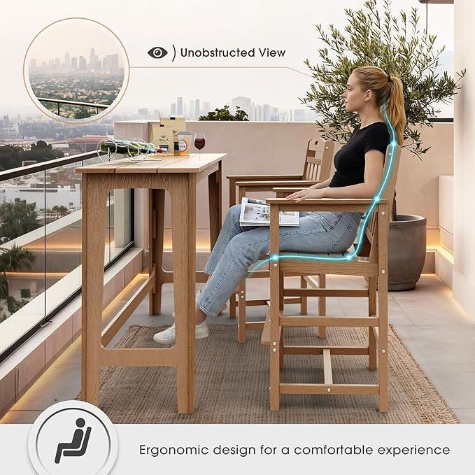 Ciokea Heavy Duty Bar Height Chair, 380lbs Outdoor Adirondack Tall Bar Chair - Image 5