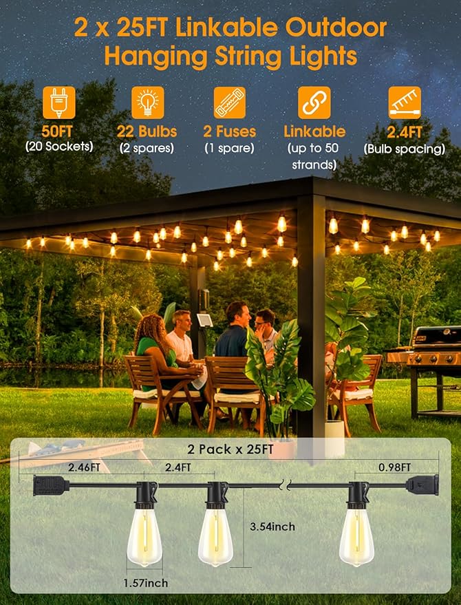 50FT Outdoor String Lights, Patio Lights - Image 2