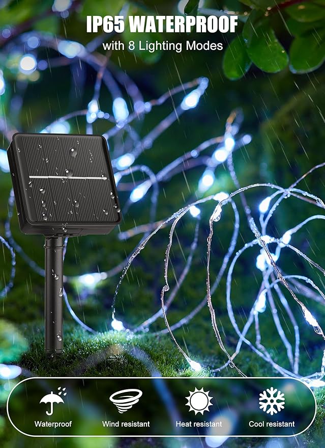 Minetom Solar String Lights, 2 Packs Total 66Ft 200 LED Solar Fairy Lights - Image 3