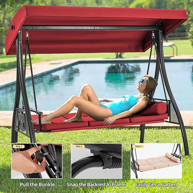 HOMREST 3 Seat Outdoor Porch Swing - Image 5