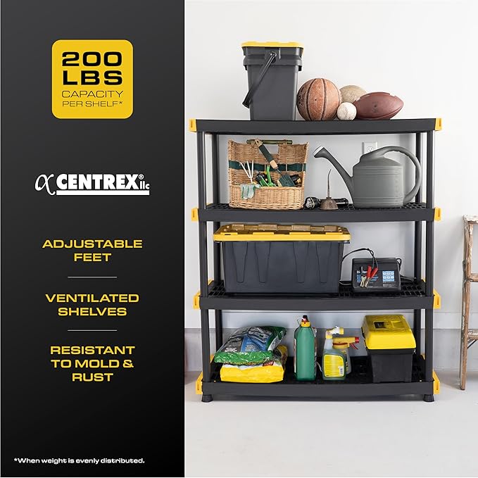 CX Black & Yellow, 4-Tier Heavy Duty Plastic Storage Shelves that Support up to - Image 5