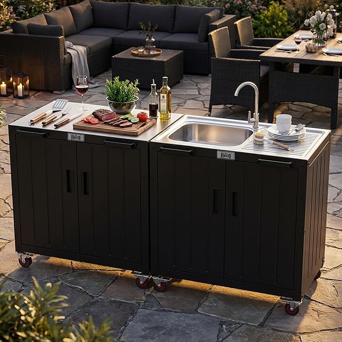 Outdoor Kitchen Island with Stainless Steel Sink and Storage Cabinet, 35-Inch - Image 2