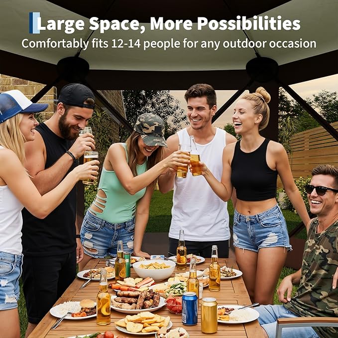 13x13FT 6-Sided Pop Up Gazebo Tent，One-Push Setup Canopy Tent - Image 5