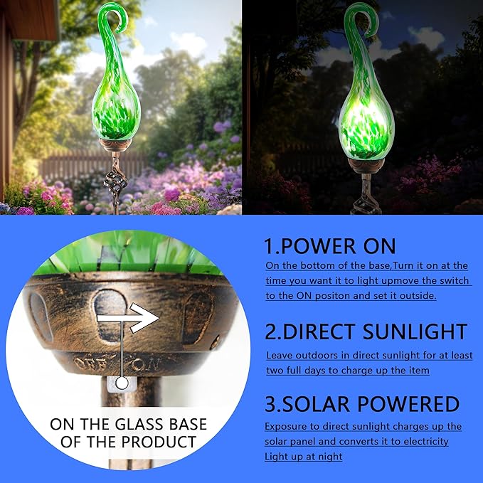 Garden Solar Lights Outdoor, Decorative LED Pearlized Glass Spiral Garden Stake - Image 3