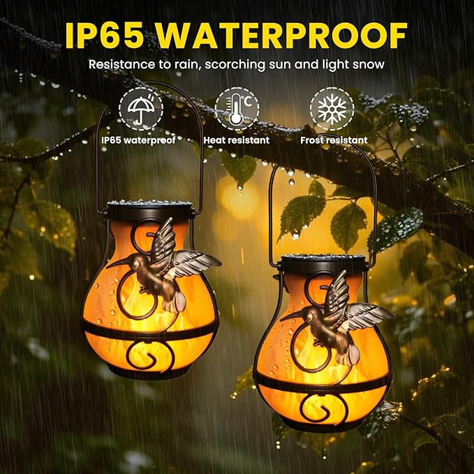 2 Pack Solar Lanterns Outdoor Waterproof, Hanging Hummingbird Flickering Flame - Image 5