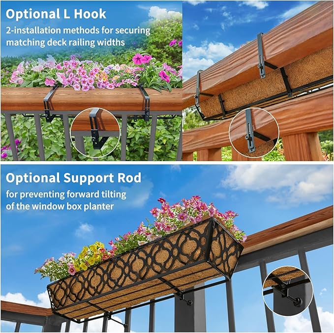 Y&M 30 inch Window Planter Box 2Pcs Iron Window Deck Railing Planter - Image 7