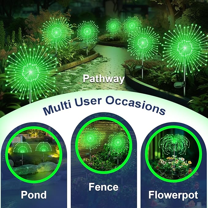 Solar Garden Lights Outdoor, 2 Pack 120 LED Twinkling Firework Lights Decorative - Image 5