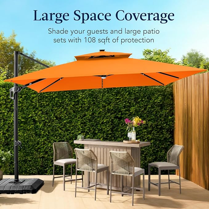Best Choice Products 9x12ft LED Cantilever Patio Umbrella w/Base Included & - Image 4