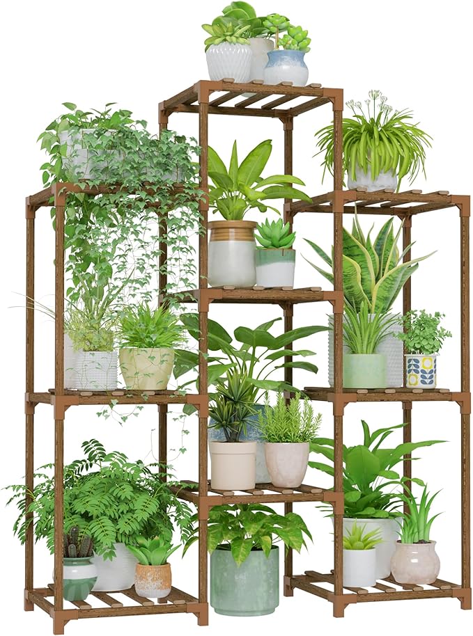 Bamworld Plant Stand Indoor Plants Shelf Outdoor Wood Plant Rack by Bamworld
