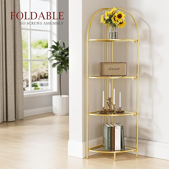 Crofy Foldable 4 Tier Corner Shelf, Metal Corner Plant Stand - Image 2
