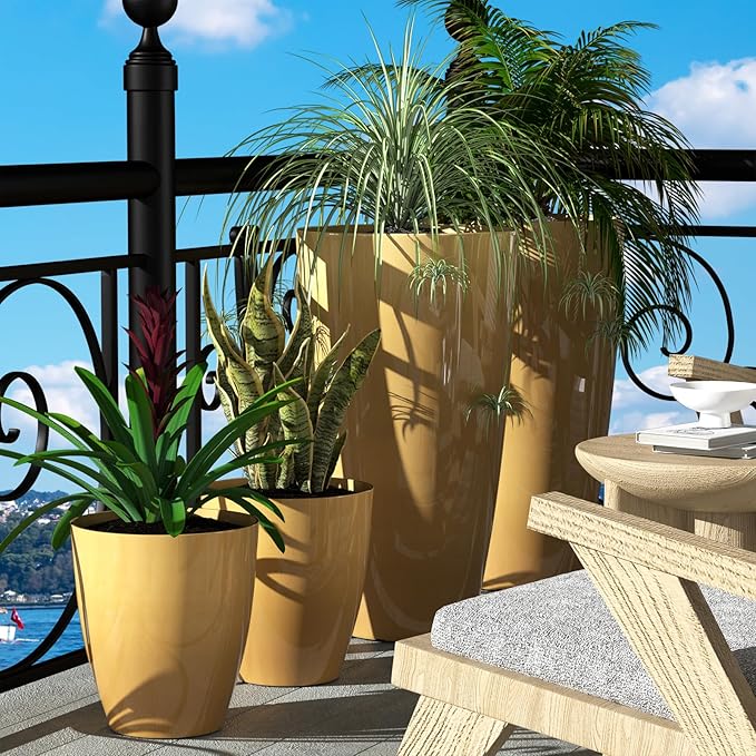 QCQHDU 10 inch Tall Planters for Indoor & Outdoor Plants, 2 Pack Sturdy - Image 5