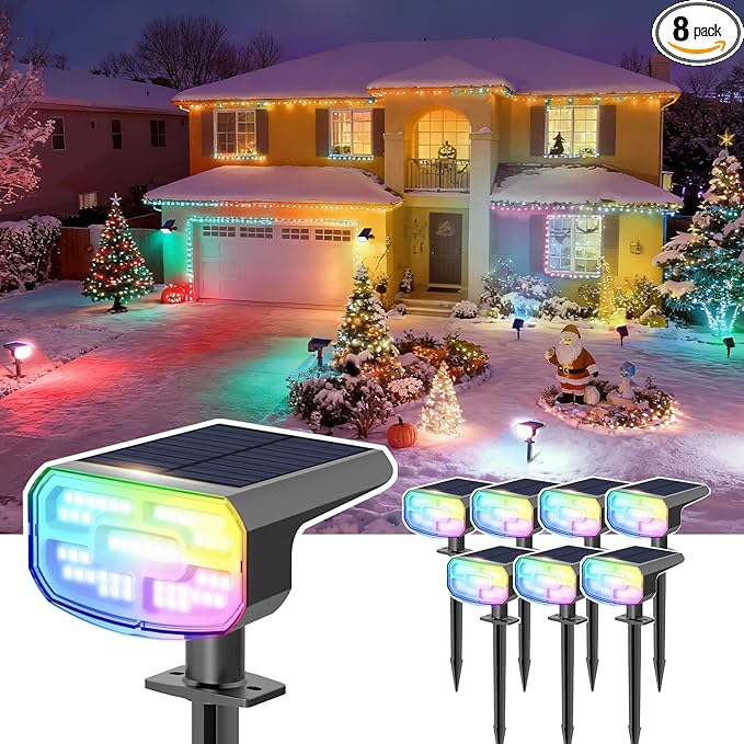 Color Changing Solar Spot Lights Outdoor Waterproof IP65, 9 Lighting Modes by JEJOT