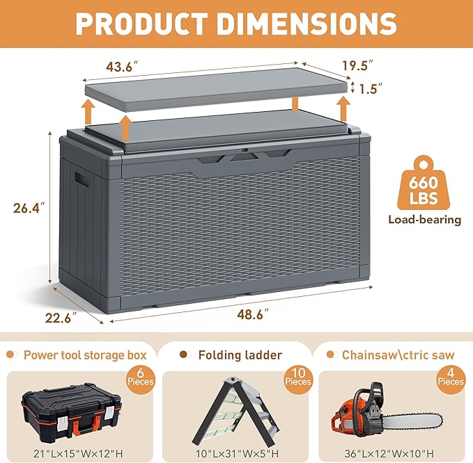 Greesum 100 Gallon Resin Deck Box Large Outdoor Storage Boxes - Image 8