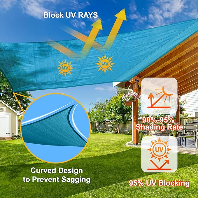 SUNLAX Sun Shade Sail 11' x 18' Turquoise Blue Rectangle Canopy Sail Shade - Image 4