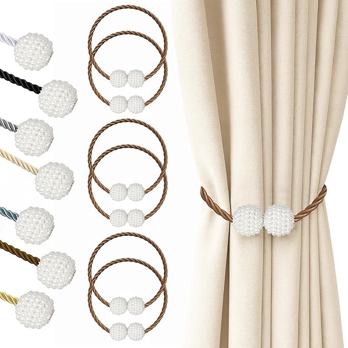 Hion Magnetic Curtain Tiebacks Dark Brown 6 Pack, Curtain Tiebacks Buckles by Hion