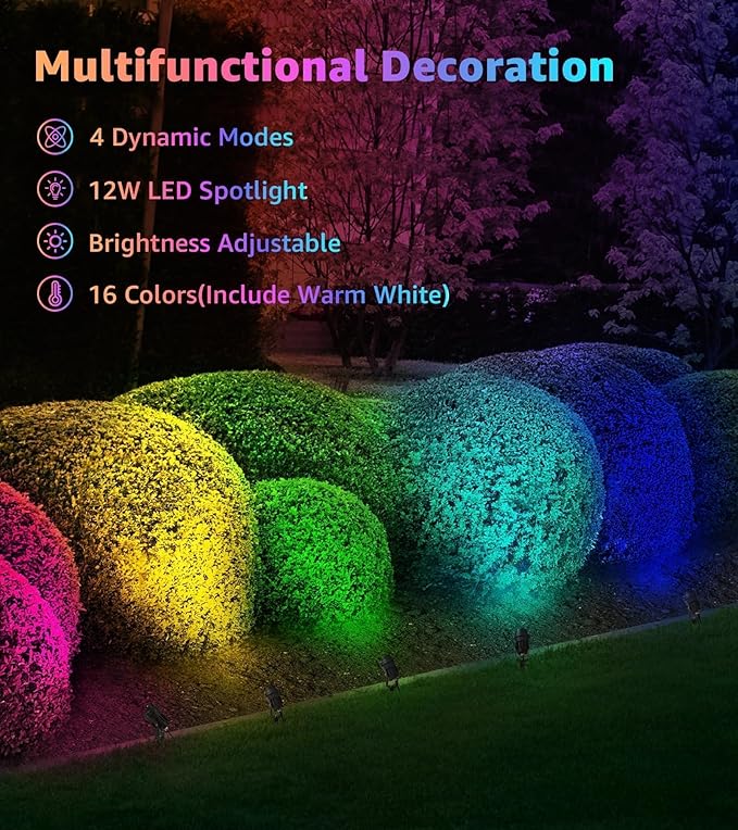 SUNVIE RGB Spot Lights Outdoor 12W LED Color Changing Landscape Lights - Image 2