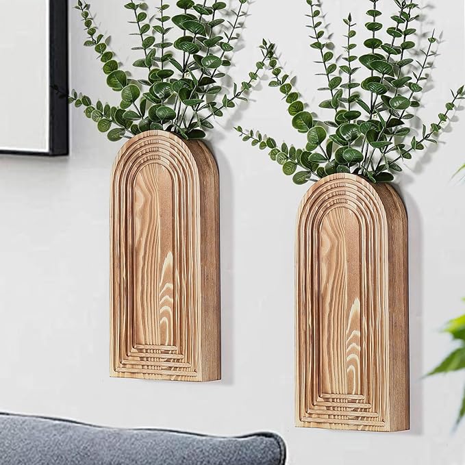 2 Pack Wooden Wall Vase Set by Dnnnii