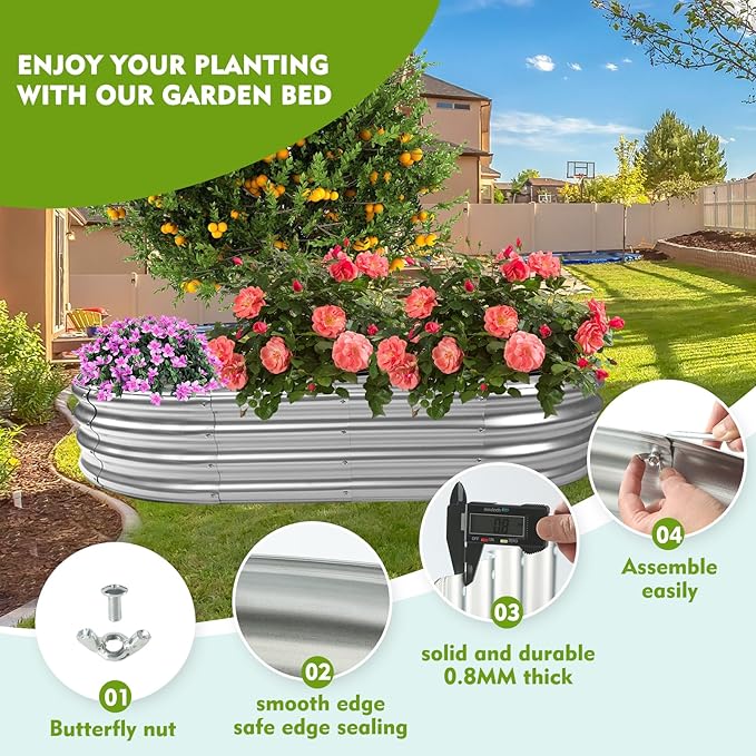 5X2.7X1 FT Oval Galvanized Metal Garden Raised Bed/Plant Box - Image 4