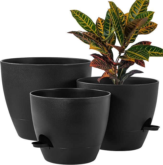 FaithLand 3-Pack Large Planter Pots, 12 10 9 Inch Self Watering Flower Pots by FaithLand