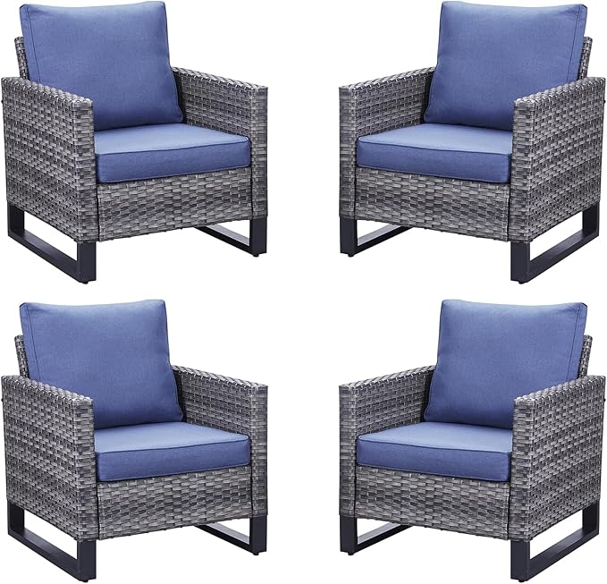 Belord Outdoor Wicker Chair Patio Chairs Set of 4, All Weather Rattan Club by Belord
