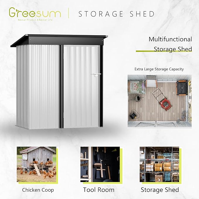Greesum Metal Outdoor Storage Shed 5FT x 3FT, Steel Utility Tool Shed Storage - Image 7