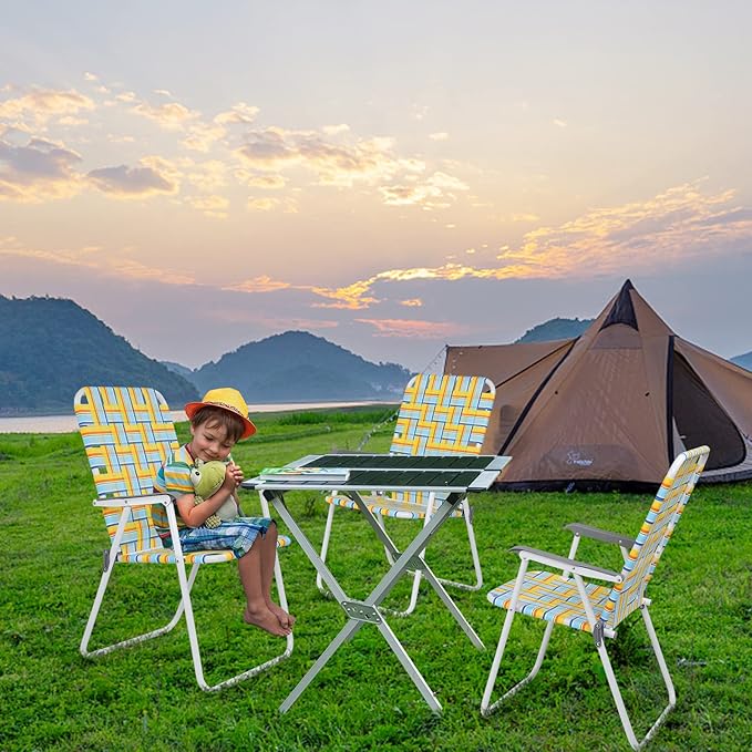 VINGLI Patio Lawn Webbed Folding Chairs Set of 4, Outdoor Beach Chair Portable - Image 2