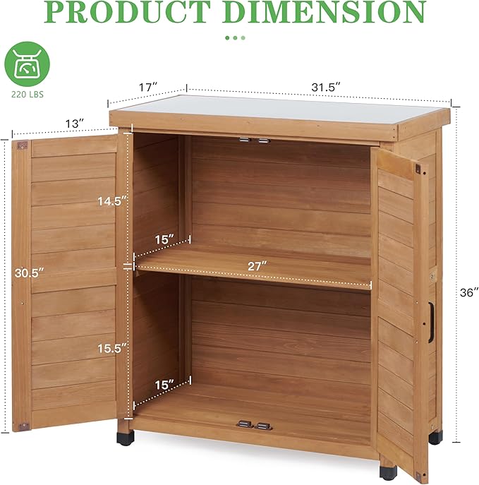 Outdoor Potting Bench with Storage Cabinet and Metal Top, Wood Workstation - Image 5