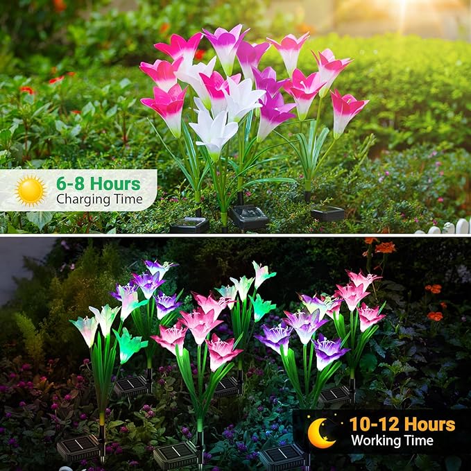 WdtPro Solar Lights Outdoor Garden Decorative 6 Pack, Waterproof Solar Garden - Image 5