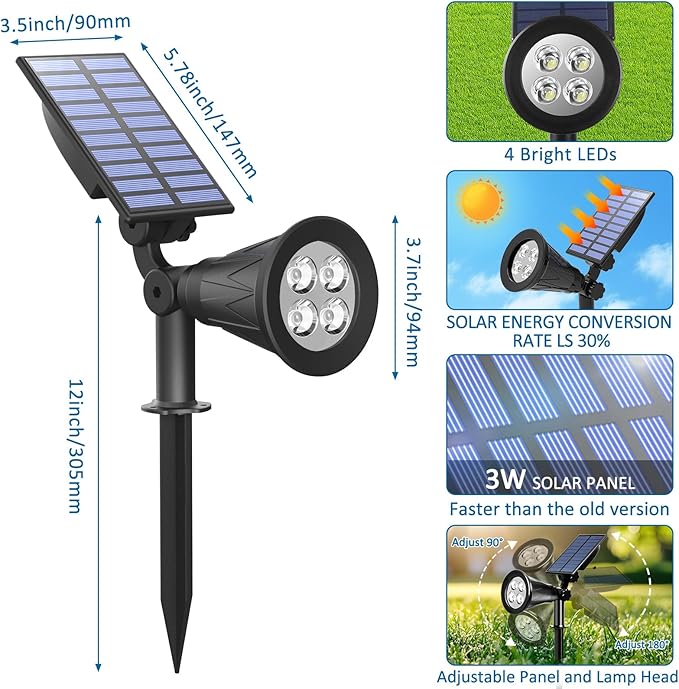 T-SUNUS Green Solar Spot Lights Outdoor 2 Pack, IP65 Waterproof Garden - Image 6