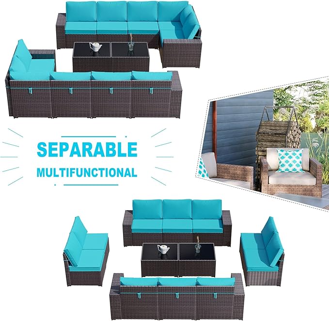 Kullavik 12 Pieces Outdoor Patio Furniture Set PE Wicker Rattan Sectional Sofa - Image 7