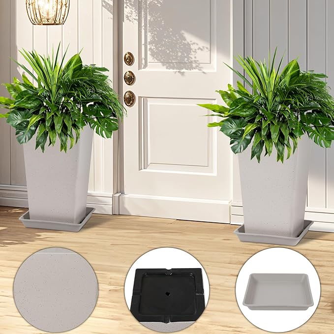 Set of 2 Tall Planter, 21 inch Large Plastic Planter - Image 4