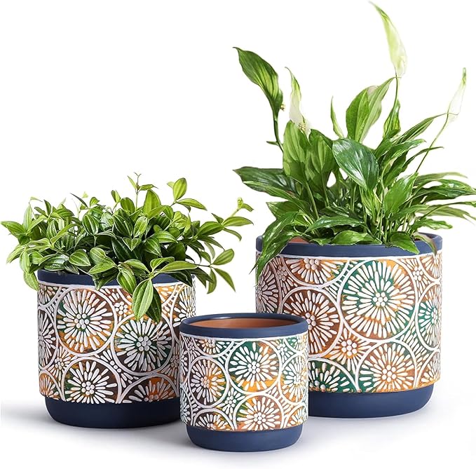 DeeCoo 3 Piece Ceramic Plant pots Indoor Pots Set by DeeCoo
