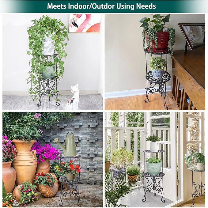 Sungmor Heavy Duty Cast Iron Potted Plant Stand, 26-Inch 2 Tiers Metal Planter - Image 7