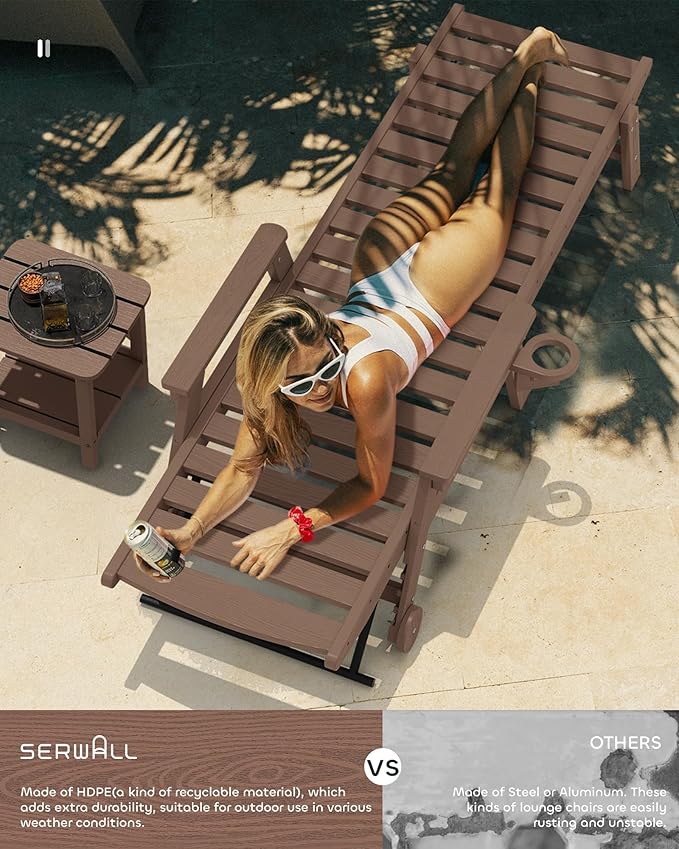 SERWALL Patio Chaise Lounge Chair, Poly Lounge Chair - Image 2
