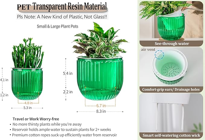Melphoe Self Watering Pots for Indoor Plants Planter, 8.3/5.3 Inch 2 Pack - Image 6