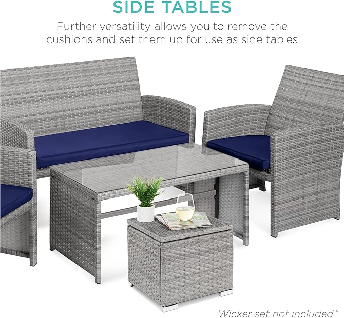 Best Choice Products Set of 2 Wicker Ottomans, Additional Seating, Side Table - Image 9