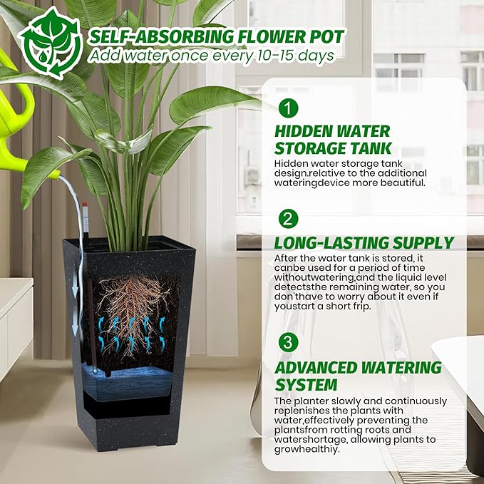 Garvee 16" Tall Planters Set of 2, Outdoor＆Indoor Black Planter Pots, High - Image 5