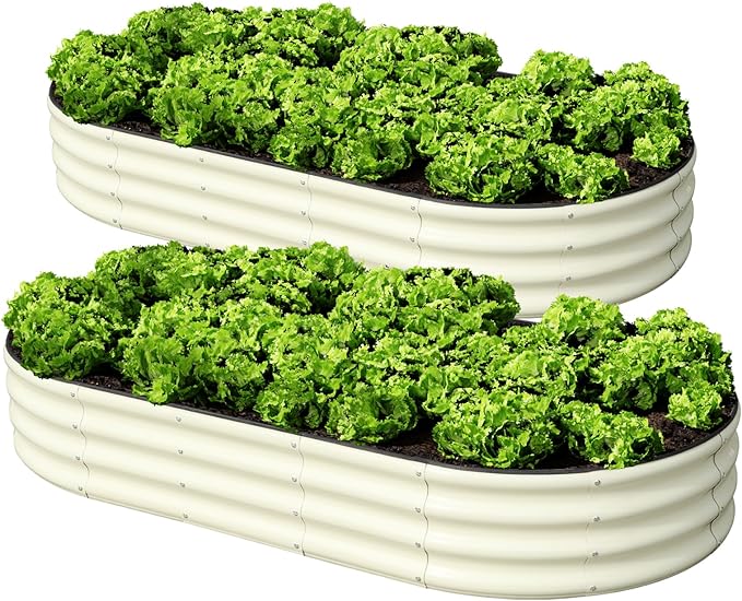 SnugNiture 2 Pcs 6x3x1ft Raised Garden Bed Kit, Outdoor Oval Metal Garden by snugniture