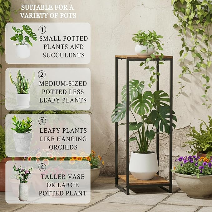 34" Tall Plant Stand Indoor, 2-Tier Modern Plant Shelf, Corner Flower Pot - Image 4