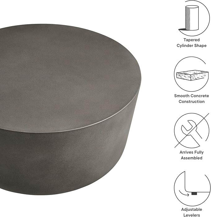 Modway Brion 34 Inch Round Concrete Coffee Table – Indoor/Outdoor Tapered - Image 4