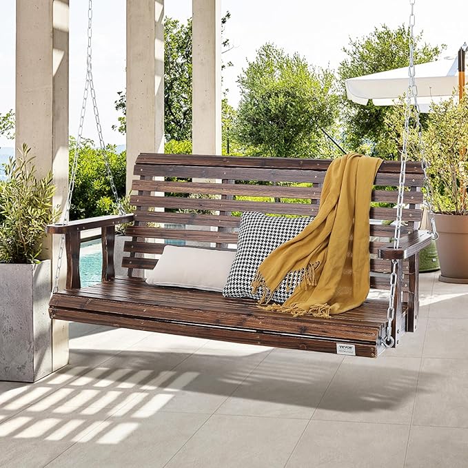 VEVOR Outdoor Wooden Porch Swing, 880lbs 4.5FT Heavy Duty Haning Porch Swings - Image 8