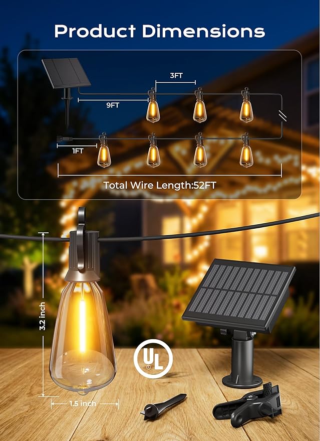 Brightown 52FT Solar String Lights Outdoor Waterproof, Patio Lights - Image 6