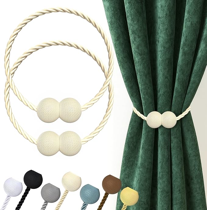 Hion Magnetic Curtain Tiebacks Beige 2pcs, Curtain Tiebacks Buckles Holdbacks by Hion