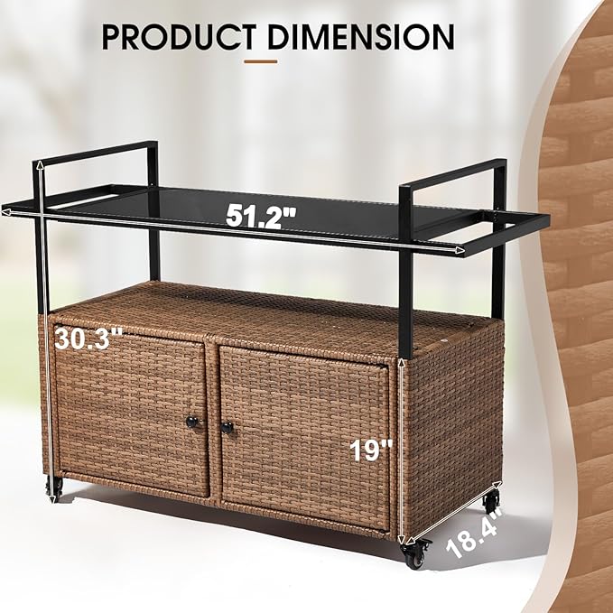 VINGLI Wicker Outdoor Bar Cart - Image 3