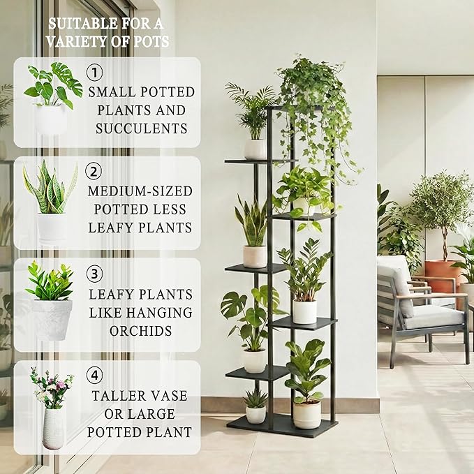 Plant Stand Indoor 7 Tier 8 Potted Metal Wood Plant Shelf - Image 5
