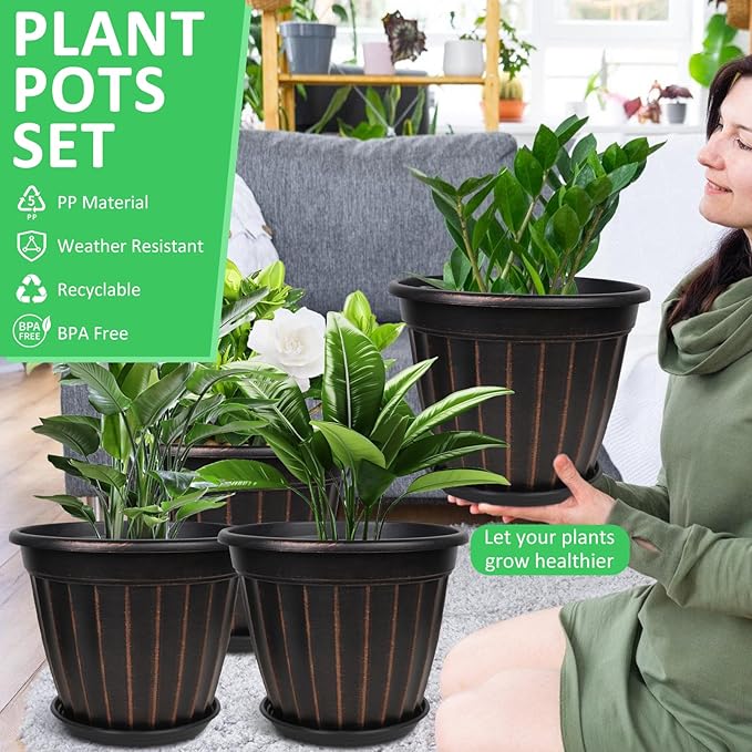 FGstyle 12 Inch Pots for Plants, 4 Pack Tall Planters, Large Flower Pots - Image 3