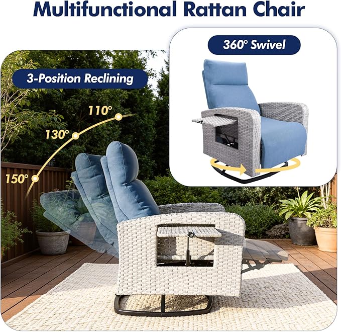 Outdoor Recliner Chair, Wicker Patio Recliners - Image 3
